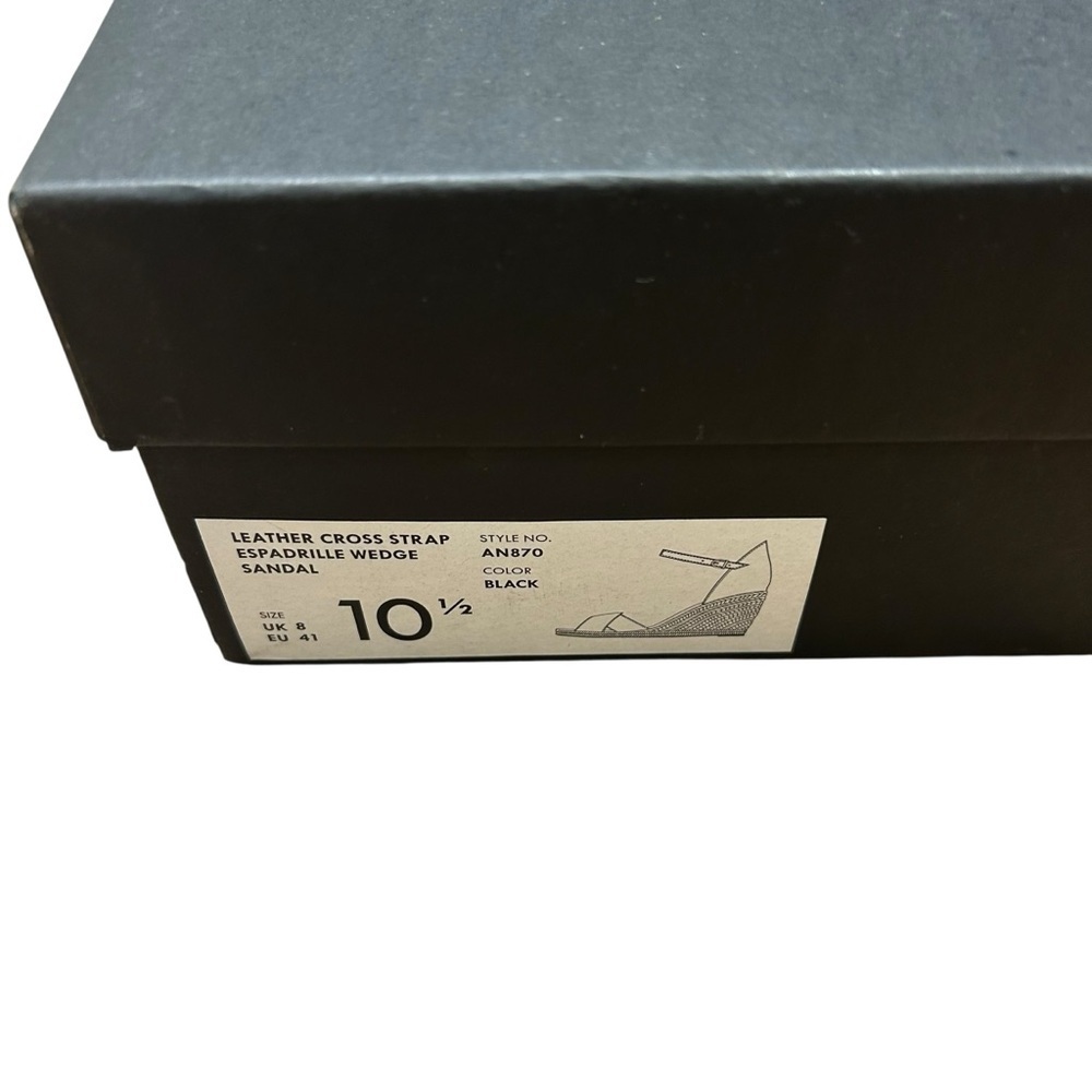 New Box J. crew black leather espadrille wedge size 10.5 open toe preppy an870 - Picture 2 of 6